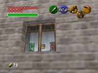 Paintings of Mario characters in the window of Hyrule Castle