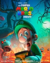 Poster for The Super Mario Bros. Movie featuring Luigi and a few Dry Bones