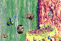 Ellie the Elephant shooting a water projectile at a Buzz in Tracker Barrel Trek in the Game Boy Advance version