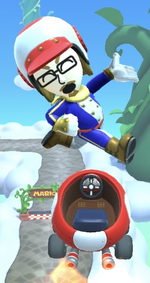 The Toad Mii Racing Suit performing a trick.