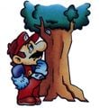 Mario being upset about the golf ball stuck on the tree