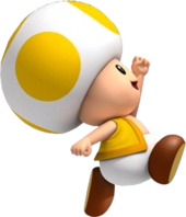 Artwork of Yellow Toad jumping in New Super Mario Bros. Wii