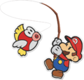 Mario catches Cheep-Cheep with fishing pole