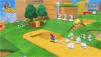 Mario running in the E3 demo version of Really Rolling Hills