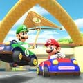 Luigi gliding in the Green Kiddie Kart