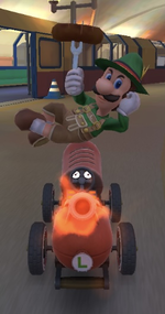 Luigi (Lederhosen) performing a trick.