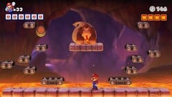 Screenshot of Fire Mountain level 3-DK from the Nintendo Switch version of Mario vs. Donkey Kong