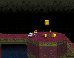Mario after destroying the last firebar in Palace of Shadow of Paper Mario: The Thousand-Year Door.