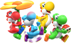 Artwork for Red, Light-Blue, Yellow and Green Yoshis in SMBW