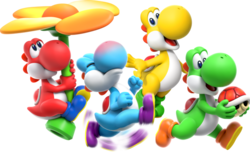 Artwork for Red, Light-Blue, Yellow and Green Yoshis in SMBW