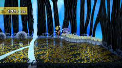 Mario getting a Coin from a bush in The Great Tree of Paper Mario: The Thousand-Year Door for Nintendo Switch.