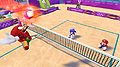 Mario, Sonic and Knuckles competing in Beach Volleyball.