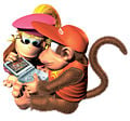 Diddy and Dixie playing a Game Boy Advance SP