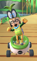 The Iggy Mii Racing Suit performing a trick.