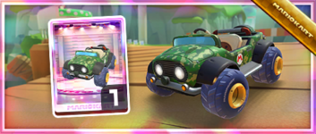 The Camo Tanooki Kart from the Spotlight Shop in the Animal Tour in Mario Kart Tour