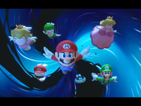 The cutscene before the first battle in Mario + Rabbids Sparks of Hope