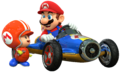 Artwork of Mario on the Mach 8 (right) with a Toad mechanic (left)