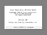 Title screen of the IBM PC version of Super Mario Bros. Print World