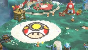 The decorations for Camp Central after using a Captain Toad amiibo in Super Mario Bros. Wonder – Nintendo Switch 2 Edition + Meetup in Bellabel Park