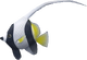 Model of a white fish from Super Mario Galaxy. It resembles a Moorish idol and butterflyfish in the genus Heniochus.