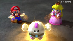 Image of a Triple Move involving Mario, Mallow, and Princess Peach, from Super Mario RPG (Nintendo Switch)