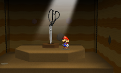 Mario near the Tailor Shears Thing in Shy Guy Jungle of Paper Mario: Sticker Star.
