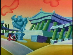 Mario and his friends at the Temple of Hercufleas.