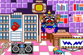 Wario launching out of the boombox at his normal size, about to land on the cars