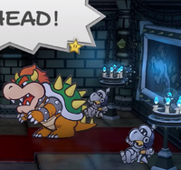 A screenshot of Paper Mario: The Thousand Year Door showing a portrait of Bowser with a moustache