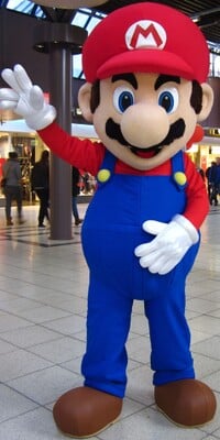 Performer costumed as Mario. The photograph was used by Nintendo of Europe to promote a number of meet-and-greet events with Mario in various Dutch and Belgian stores.