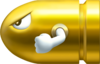 Artwork of a Gold Bullet Bill from New Super Mario Bros. 2