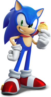 Artwork of Sonic used in most of the promotional material for Mario & Sonic at the Olympic Games Tokyo 2020