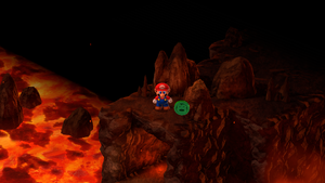 Mario finding second Frog Coin in Barrel Volcano of Super Mario RPG.