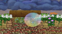 Mario and Goombario hovering over brambles with the help of a Bubble Plant's bubble, as seen in Flower Fields in Paper Mario.