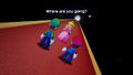 Mario and Luigi encountering the fake Princess Peach while escaping the fake Mushroom Kingdom