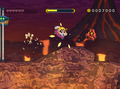 Wario attacking a Volcannon in Wario Land: Shake It!