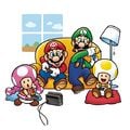 Mario, Luigi, Toad, and Toadette playing the game
