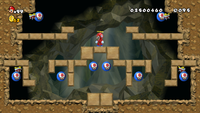 A screenshot of World 2's Enemy Course in New Super Mario Bros. Wii.
