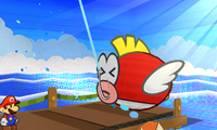 Using the Fishhook on Big Cheep Cheep in Surfshine Harbor, from Paper Mario: Sticker Star.