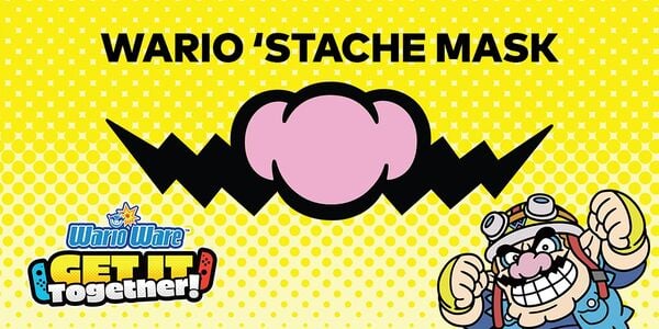 Banner for a WarioWare: Get It Together!-branded printable Wario mustache mask