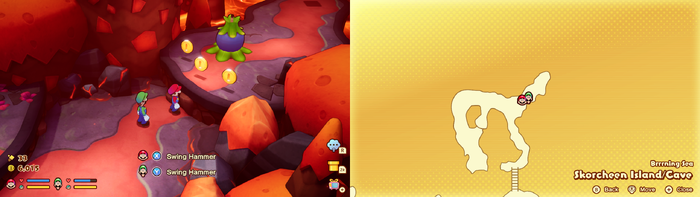 Mario and Luigi near 3 Coins on Skorcheen Island of Mario & Luigi: Brothership.