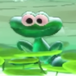A small green frog-like creature from Yoshi and the Mysterious Book