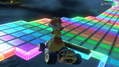 Princess Daisy, taking the second shortcut on SNES Rainbow Road.