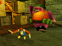 Lanky Kong is chased by a Klump.