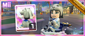 The Roaring Racer Mii Racing Suit from the Mii Racing Suit Shop in the 2023 Winter Tour in Mario Kart Tour