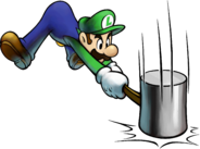 Artwork of Mario and Luigi using their hammers from Mario & Luigi: Superstar Saga + Bowser's Minions