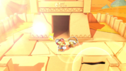 Mario, Olivia, and Professor Toad exit the temple