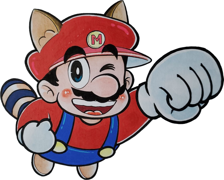 File:Raccoon Mario winking KC Mario.png