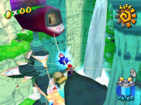 Mario approaching the shell and its secret level in Noki Bay.