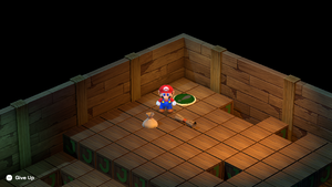 Mario finding a Royal Syrup in the third puzzle room of Sunken Ship of Super Mario RPG.